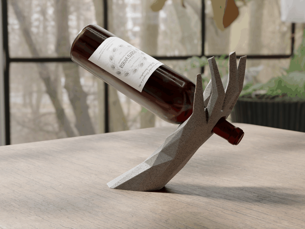 Low-Poly-Weinflaschenhalter Seitenansicht, PrintHero