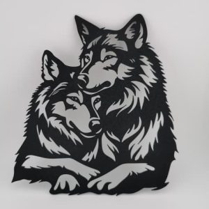 2D-Wandbild mit zwei kuschelnden Wölfen im Scherenschnitt-Stil, PrintHero