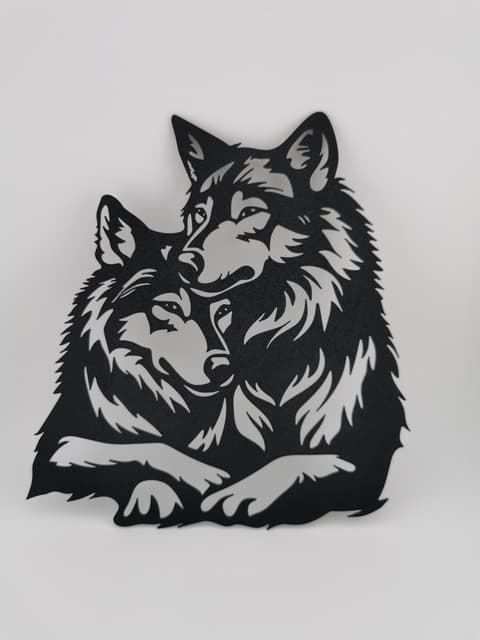 2D-Wandbild mit zwei kuschelnden Wölfen im Scherenschnitt-Stil, PrintHero