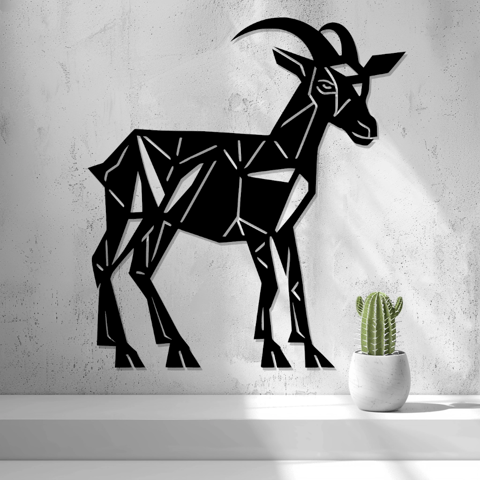 2D-Wandbild einer Ziege im geometrischen Low-Poly-Stil, PrintHero